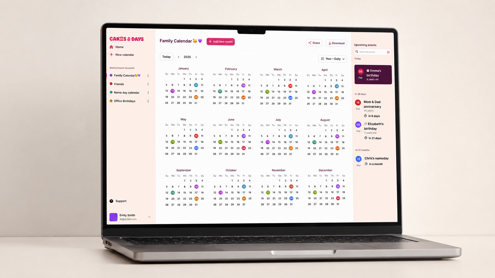 Interface preview from the Cakes & Days project